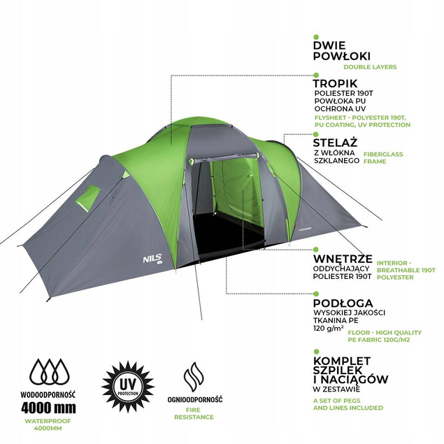 Duży Namiot Turystyczny Kempingowy 6osobowy Wodoodporny NILS NC6031_5