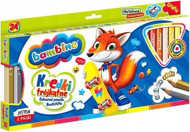 Kredki BAMBINO trójkątne 24kol.w drewnie+temp. MAJEWSKI