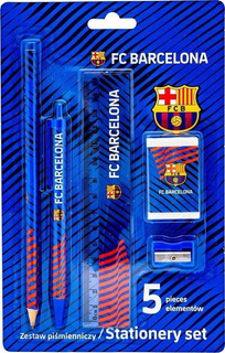 Zestaw Piśmienniczy FC BARCELONA Długopis Ołówek Linijka Gumka 5el Astra