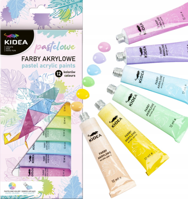 Farby akrylowe pastelowe 12 szt. x 12 ml Kidea