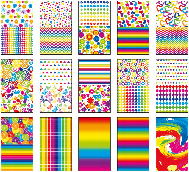 Papier z Motywami Ozdobny KOLOROWY A4 80g/m2 15 Arkuszy Happy Color
