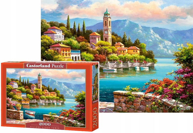 Puzzle 2000 Widok Łódka Obraz GÓRY Morze Miasto 9+ Castor