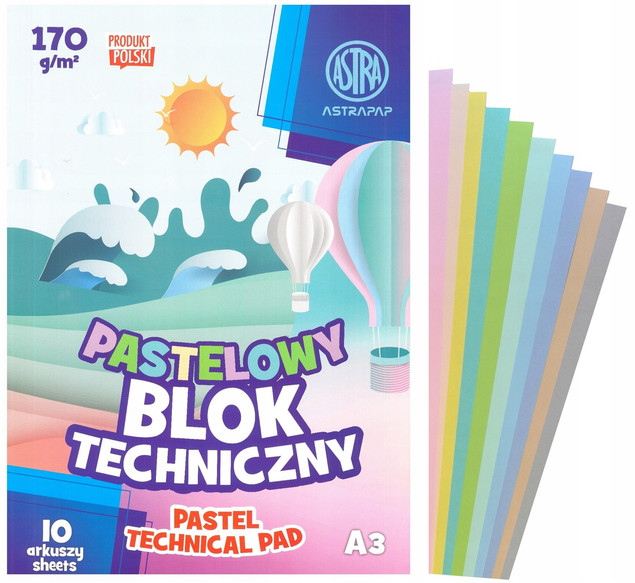 Blok techniczny kolorowy  ASTRA PASTEL A3 170g 10 ark  ASTRA