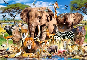 Puzzle 200 Układanka Safari ZWIERZĘTA Słoń Lew Zebra Afryka 7+ Castorland