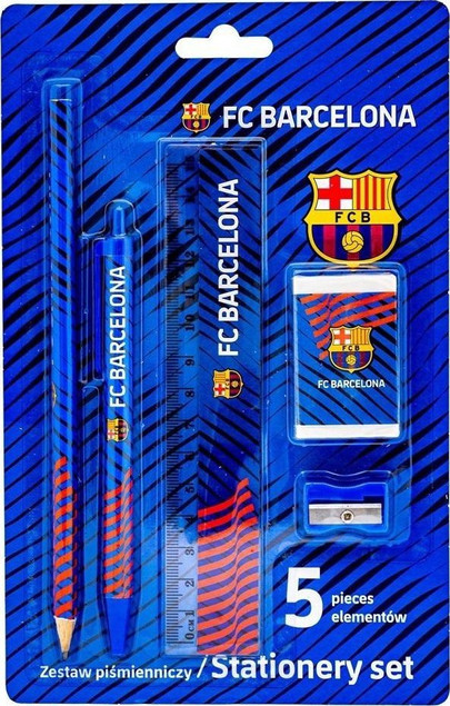 Zestaw Piśmienniczy FC BARCELONA Długopis Ołówek Linijka Gumka 5el Astra