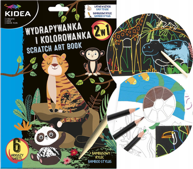 WYDRAPYWANKA KOLOROWANKA ZWIERZĘTA 6 ark. + RYSIK