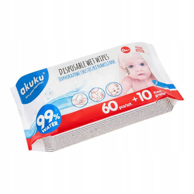 JEDNORAZOWE CHUSTECZKI NAWILŻANE WODĄ 70 szt.