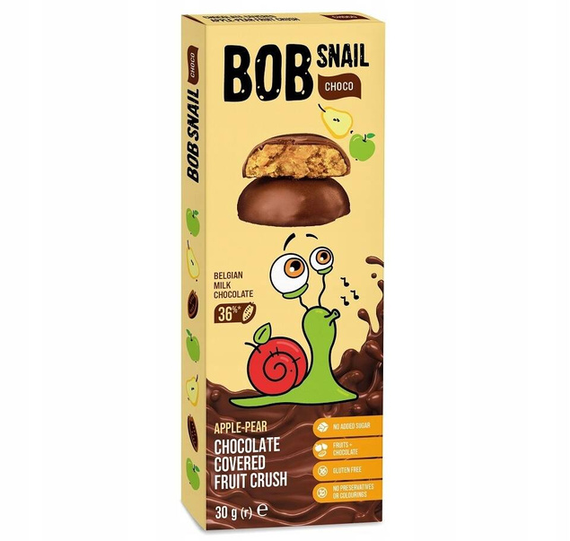 Ciasteczko Owocowe Jabłko-Gruszka W Mlecznej Czekoladzie 30g BOB SNAIL