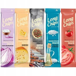 Long Chips ZESTAW 5 szt Śmietana z cebulką Ser Pomidory Kebeb Sól 75 g