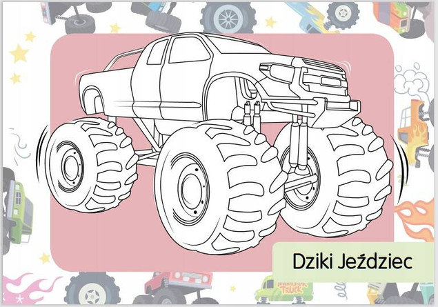 Kolorowanka z tatuażami. Monster trucki