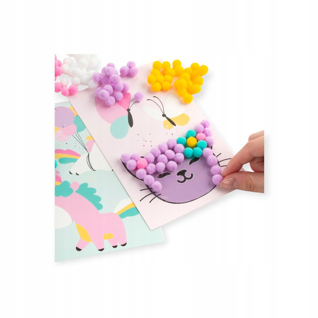 KIDEA POMPONIASTE WYKLEJANKI UNICORN JEDNOROŻEC, zestaw kreatywny