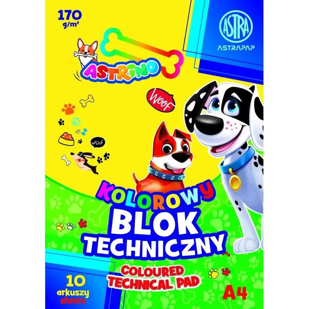 Blok Szkolny Techniczny A4 KOLOROWY 170g 10 Kratek Astrino