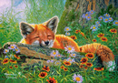 Puzzle 100 Układanka Natura ŚPIĄCY LIS Lisek Fox Las Kwiaty Pole 6+ Castor