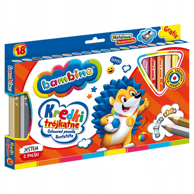 Kredki BAMBINO trójkątne 18kol.w drewnie+temp. MAJEWSKI