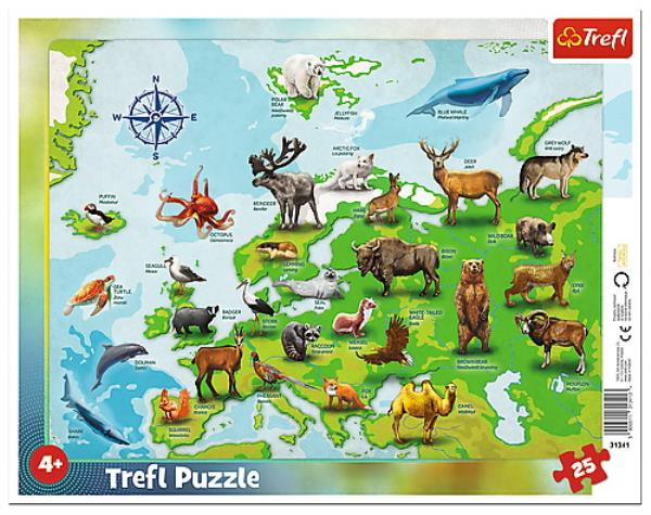 Puzzle ramkowe 25 Mapa Europy ze zwierzętami Trefl 31341 