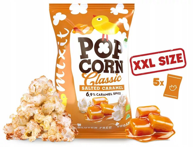 2x MIXIT Duży BIO Popcorn SŁONY KARMEL 75g