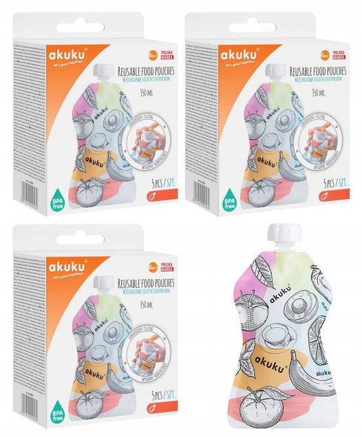 Akuku wielorazowe saszetki na pokarm  A0056