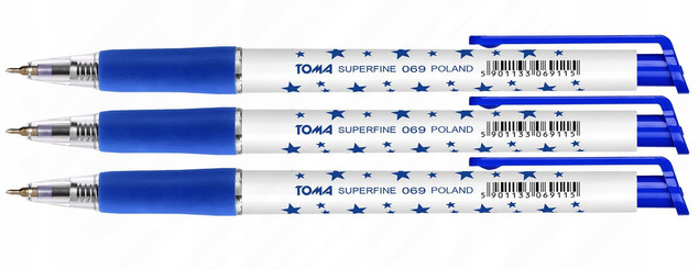 Długopis Biurowy Automatyczny Niebieski Superfine W Gwiazdki 0,5mm TOMA x3