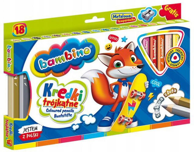 Kredki BAMBINO trójkątne 18kol.w drewnie+temp. MAJEWSKI