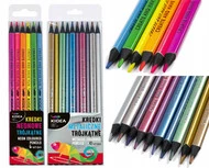 KREDKI NEONOWE METALICZNE TRÓJKĄTNE SZKOLNE 16KOL