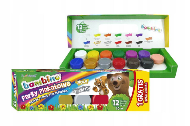 Bambino farby plakatowe 12 kolorów 20ml MAJEWSKI