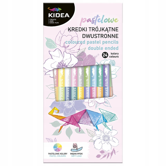 Kredki trójkątne dwustr. pastel 24 kolory KIDEA