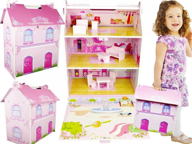 Duży DREWNIANY DOMEK DLA LALEK Mebelki NORIMPEX