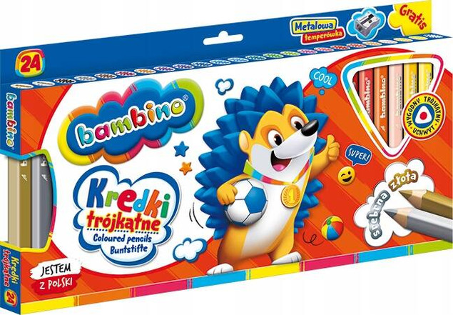 Kredki BAMBINO trójkątne 24kol.w drewnie+temp. MAJEWSKI