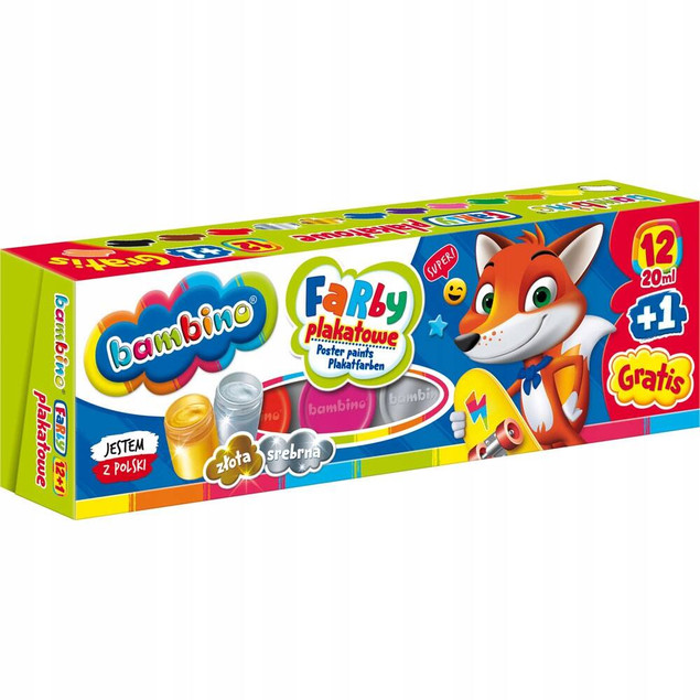 Bambino farby plakatowe 12 kolorów 20ml MAJEWSKI