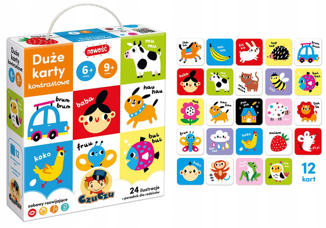 Duże karty kontrastowe dla dzieci w wieku 6-9m+
