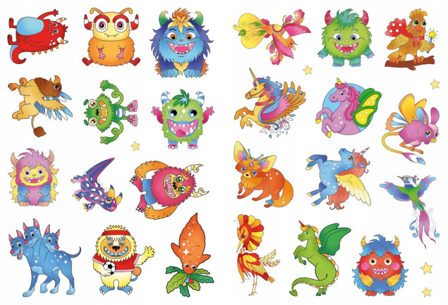 Kolorowanka z tatuażami fluo Magiczne stworki