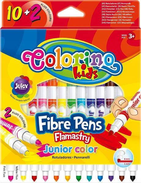 Pisaki Mazaki Flamastry Szkolne 12 Kolorów 2 Neonowe 3+ Colorino 34609