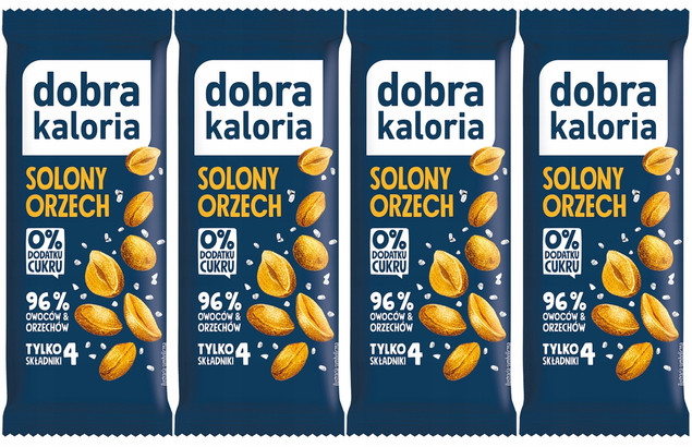 4x Smaczny i Zdrowy Baton SOLONY ORZECH Bez Cukru Błonnik Dobra Kaloria