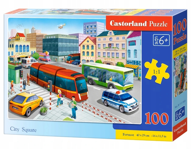 Puzzle 100 Układanka Miasto POJAZDY Autobus Tramwaj Policja Taxi 6+ Castor