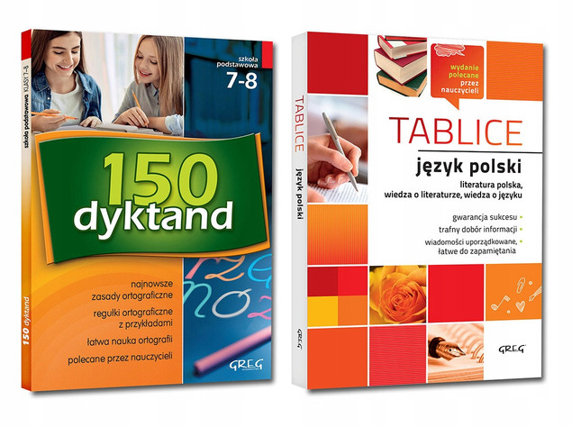 Nowe Dyktanda Klasy 7-8 + Mini Słowniczek + Tablice JĘZYK POLSKI Literatura