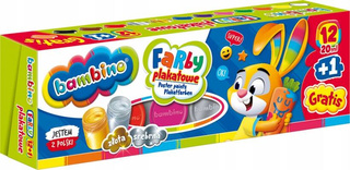 Farby Plakatowe Szkolne 12 Kolorów Złota i Srebrna +1 Cielista 20ml Bambino