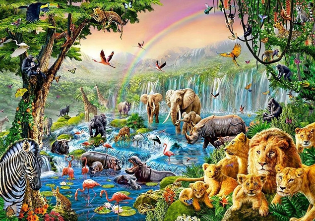 Puzzle 500 Układanka Dżungla DZIKIE ZWIERZĘTA SAFARI Lew Zebra 9+ Castor