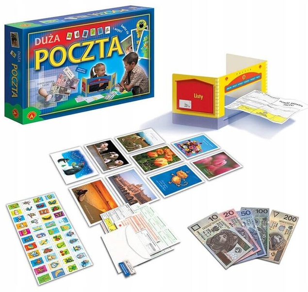 POCZTA Duża Gra Planszowa Zabawka Edukacyjna Listy Pocztówki 5+ Alexander