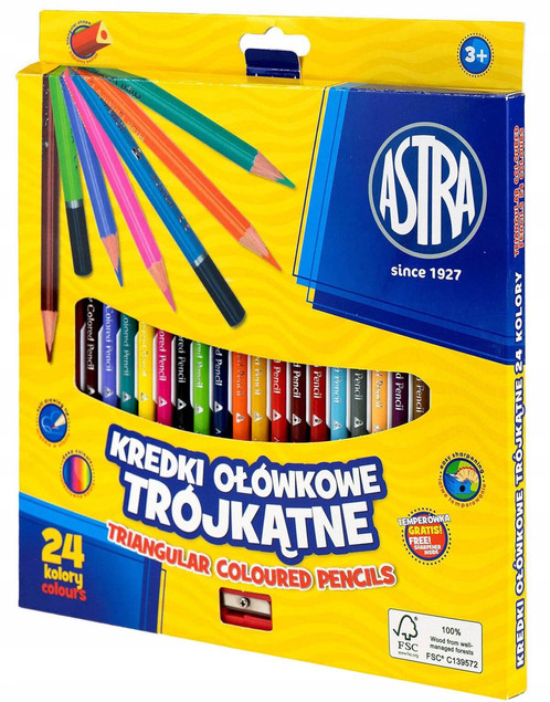 KREDKI OŁÓWKOWE TRÓJKĄTNE + TEMP 24K ASTRA