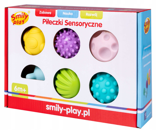 Piłki Piłeczki Sensoryczne EDUKACYJNE Dla Niemowląt 6szt Gryzaki Smily Play