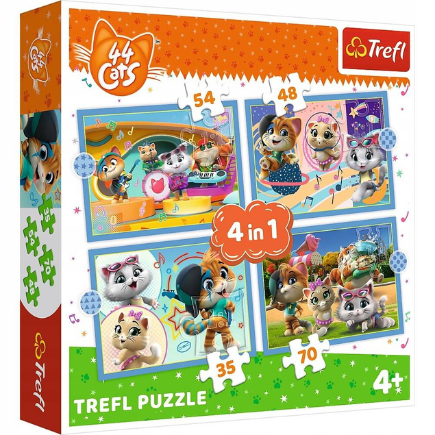 Puzzle 4w1 Układanka Koty KOTKI Ferajna Słodkie Pupile 4+ Trefl 34612