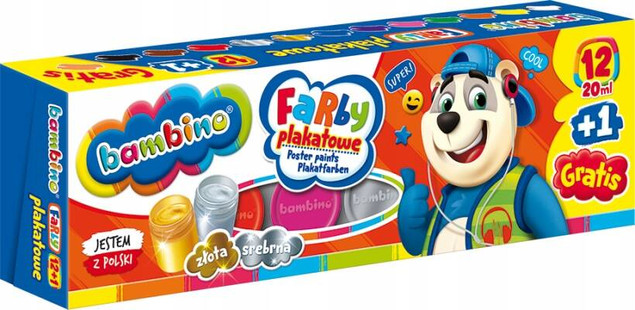 Bambino farby plakatowe 12 kolorów 20ml MAJEWSKI