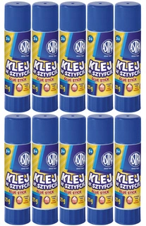 10x KLEJ W SZTYFCIE 21g Szkolny Biurowy Mocny Zmywalny Bezbarwny 3+ Astra
