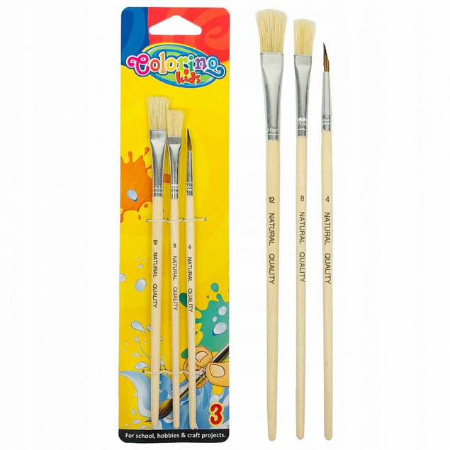 Colorino Pędzelki szkolne drewniane 3 szt. 13741