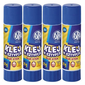 4x KLEJ W SZTYFCIE 21g Szkolny Biurowy Mocny Zmywalny Bezbarwny 3+ Astra