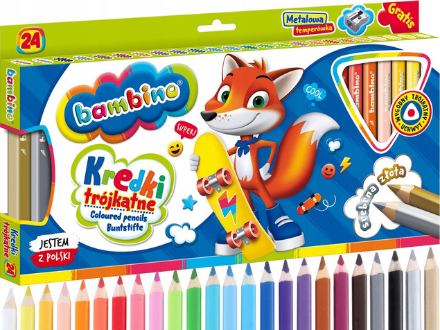 Kredki BAMBINO trójkątne 24kol.w drewnie+temp. MAJEWSKI