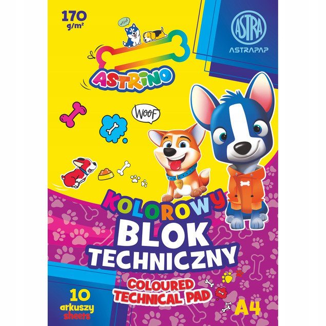 Blok techniczny kolorowy 10 kartek/arkuszy, 170 g | Astra
