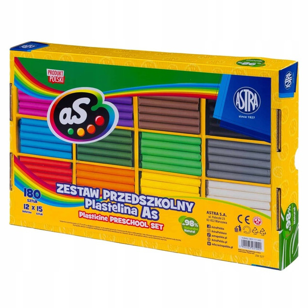 Plastelina Astra 180 sztuk 12 kol. zestaw dla przedszkoli