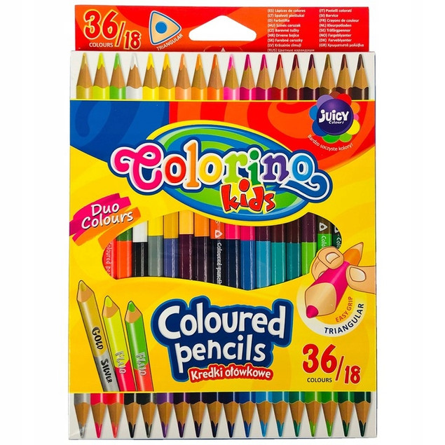 Kredki ołówkowe trójkątne dwukolorowe 18 szt / 36 kol. Colorino Kids new