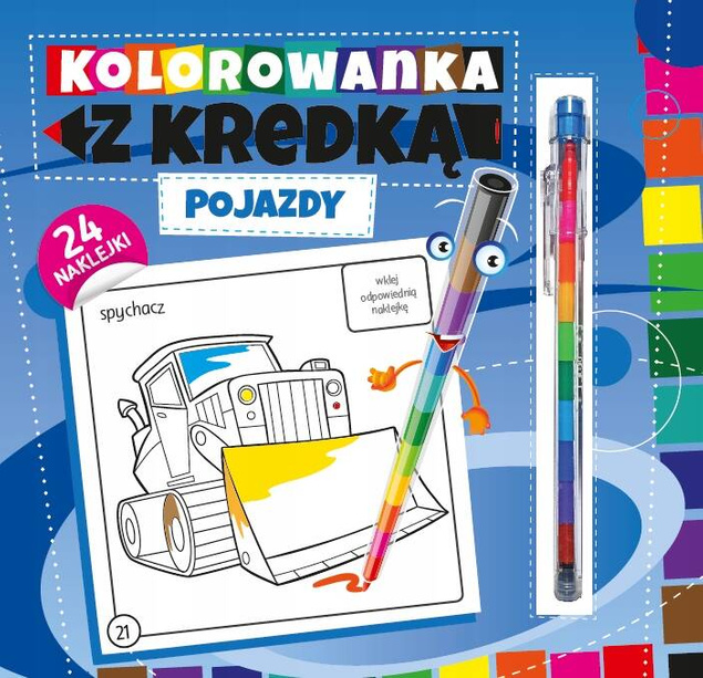 KOLOROWANKA Z KREDKĄ POJAZDY + NAKLEJKI WYD. PRYZMAT